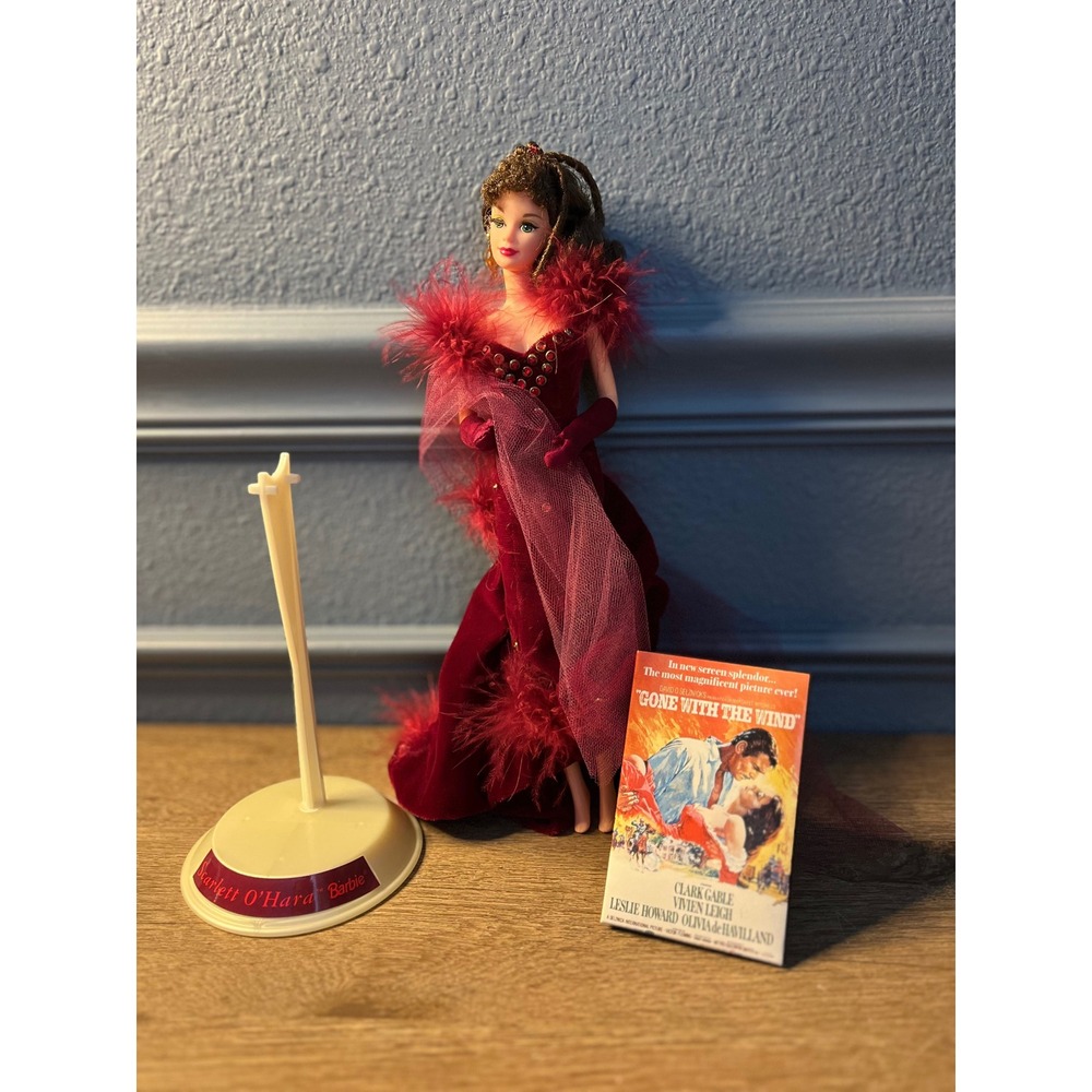 Scarlett‎ O'Hara Gone With The Wind Doll Burgundy Gown Feathered Shawl